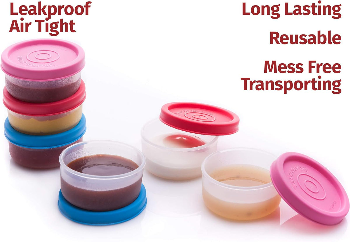 Condiment Containers with Lids- 6 pk. 1.3 oz.Salad Dressing to go Small Food Storage Containers- Sauce Cups Leak proof Reusable Plastic BPA free for Lunch Box Picnic Travel