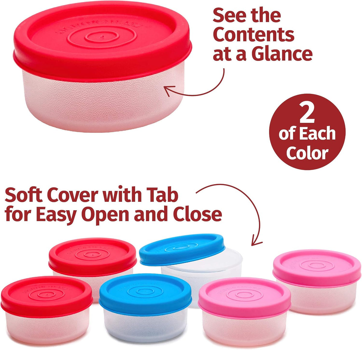 Condiment Containers with Lids- 6 pk. 1.3 oz.Salad Dressing to go Small Food Storage Containers- Sauce Cups Leak proof Reusable Plastic BPA free for Lunch Box Picnic Travel