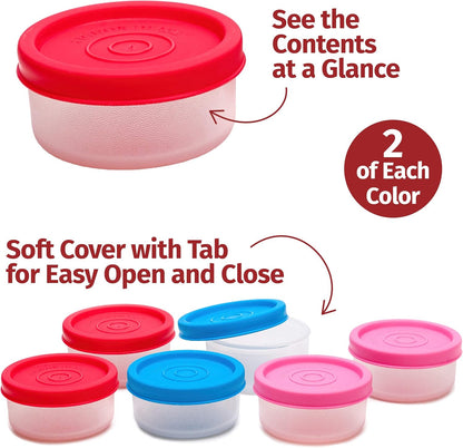Condiment Containers with Lids- 6 pk. 1.3 oz.Salad Dressing to go Small Food Storage Containers- Sauce Cups Leak proof Reusable Plastic BPA free for Lunch Box Picnic Travel
