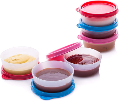 Condiment Containers with Lids- 6 pk. 1.3 oz.Salad Dressing to go Small Food Storage Containers- Sauce Cups Leak proof Reusable Plastic BPA free for Lunch Box Picnic Travel