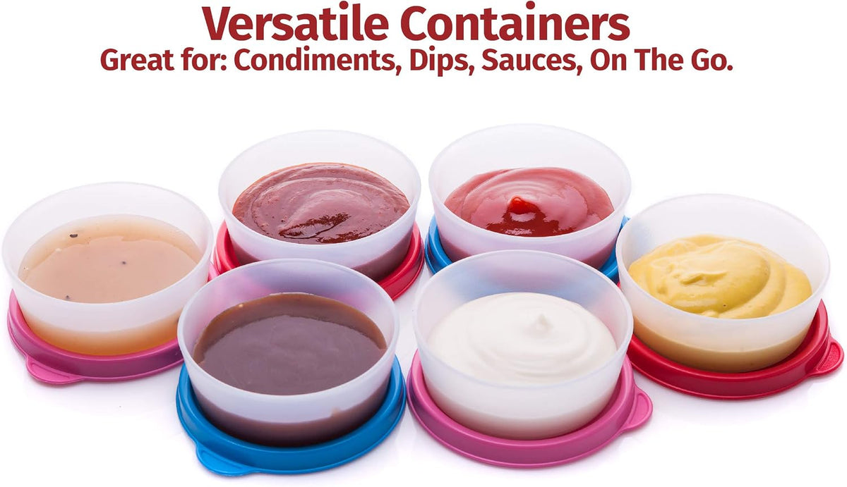 Condiment Containers with Lids- 6 pk. 1.3 oz.Salad Dressing to go Small Food Storage Containers- Sauce Cups Leak proof Reusable Plastic BPA free for Lunch Box Picnic Travel