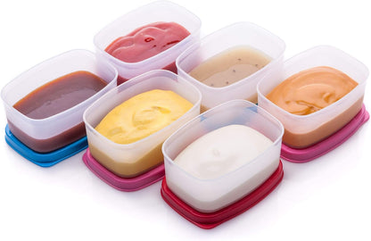 Condiment Containers with Lids- 6 pk. 1.3 oz.Salad Dressing to go Small Food Storage Containers- Sauce Cups Leak proof Reusable Plastic BPA free for Lunch Box Picnic Travel
