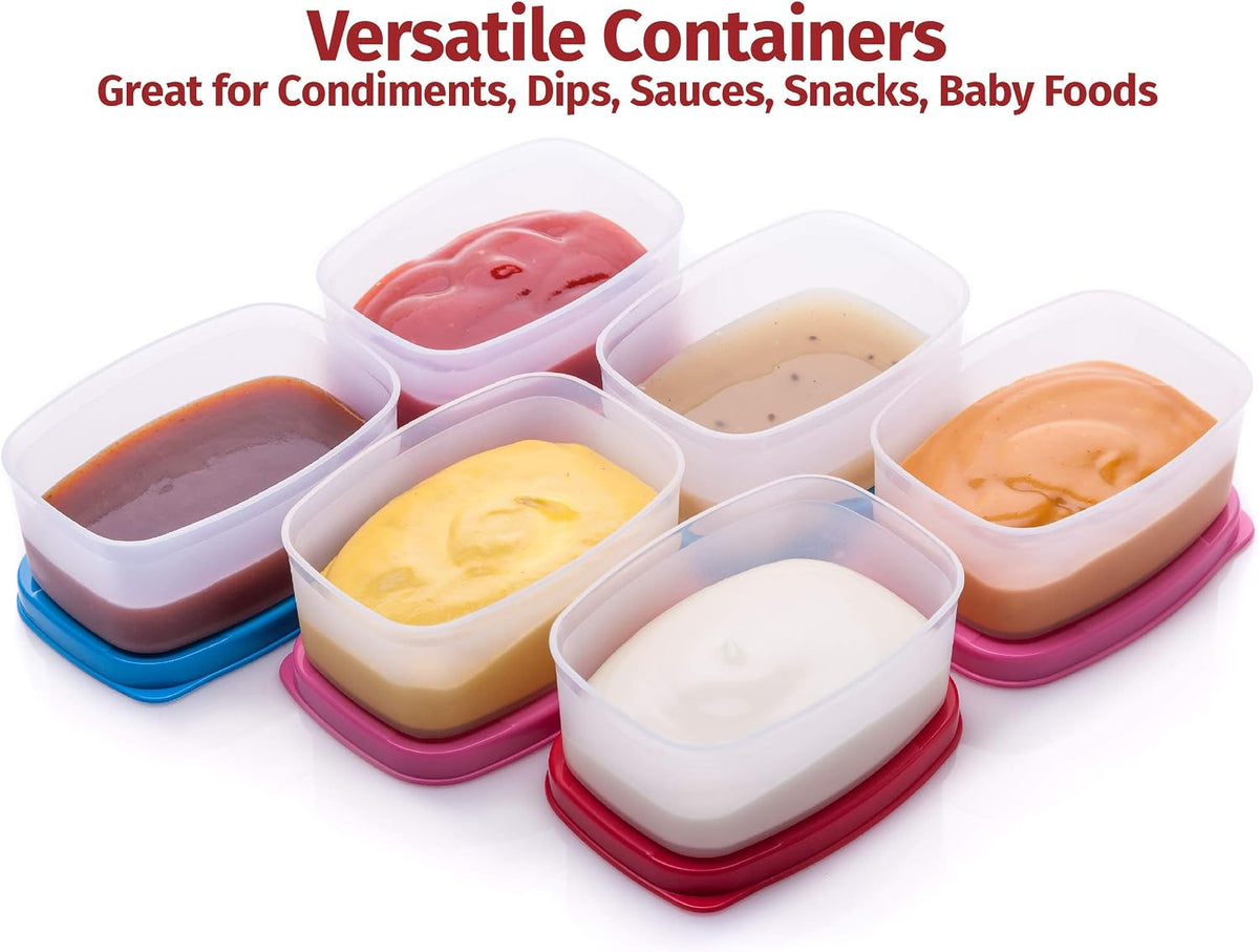 Condiment Containers with Lids- 6 pk. 1.3 oz.Salad Dressing to go Small Food Storage Containers- Sauce Cups Leak proof Reusable Plastic BPA free for Lunch Box Picnic Travel