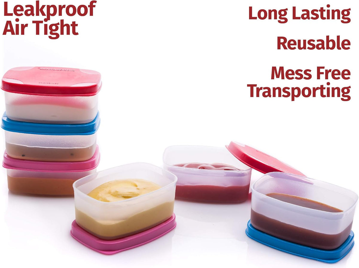 Condiment Containers with Lids- 6 pk. 1.3 oz.Salad Dressing to go Small Food Storage Containers- Sauce Cups Leak proof Reusable Plastic BPA free for Lunch Box Picnic Travel