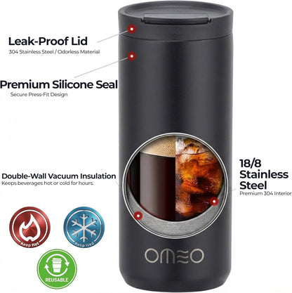 Stainless Steel Insulated Tumbler with Leak-Resistant Lid | BPA-Free, Easy Clean | Double Wall Vacuum Cup for Hot & Cold Drinks | Portable Water Bottle for Office, Outdoor&Travel (Black, 550ml)