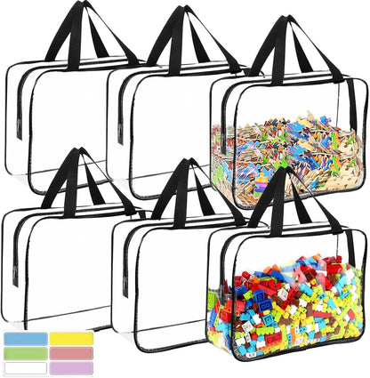 6 Packs Large Toy Storage Bags with Labels Reusable Clear Toy Organizer