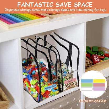 6 Packs Large Toy Storage Bags with Labels Reusable Clear Toy Organizer