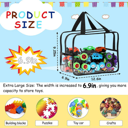 6 Packs Large Toy Storage Bags with Labels Reusable Clear Toy Organizer