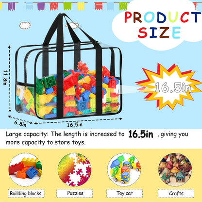 6 Packs Large Toy Storage Bags with Labels Reusable Clear Toy Organizer