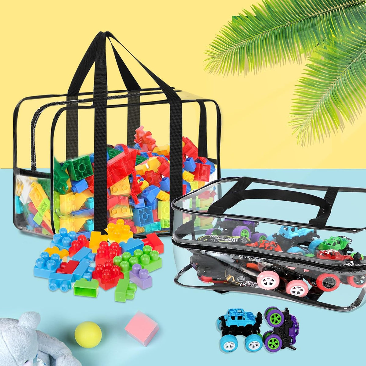 6 Packs Large Toy Storage Bags with Labels Reusable Clear Toy Organizer