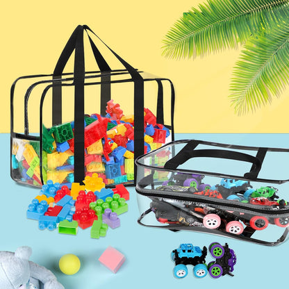 6 Packs Large Toy Storage Bags with Labels Reusable Clear Toy Organizer