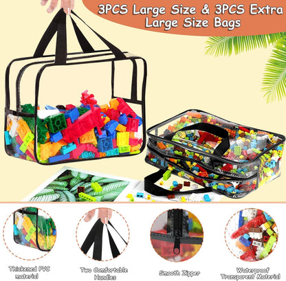 6 Packs Large Toy Storage Bags with Labels Reusable Clear Toy Organizer