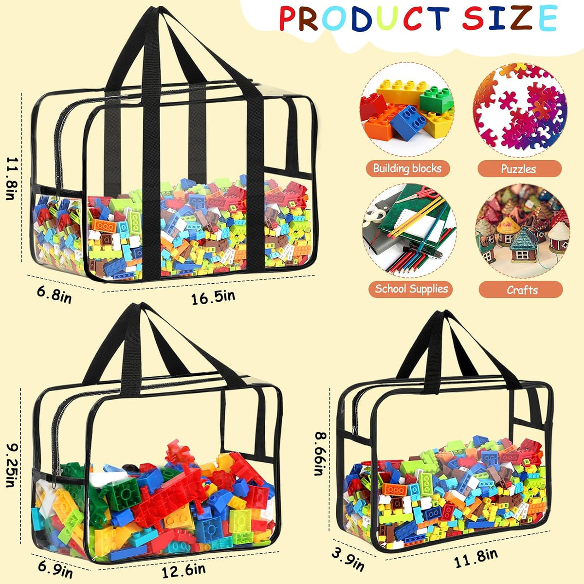 6 Packs Large Toy Storage Bags with Labels Reusable Clear Toy Organizer