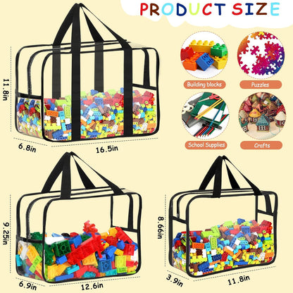 6 Packs Large Toy Storage Bags with Labels Reusable Clear Toy Organizer