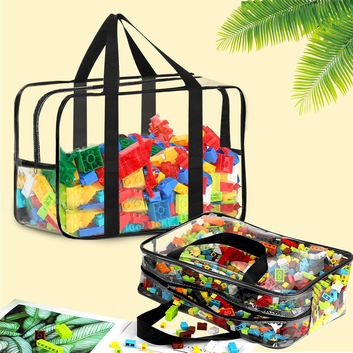 6 Packs Large Toy Storage Bags with Labels Reusable Clear Toy Organizer