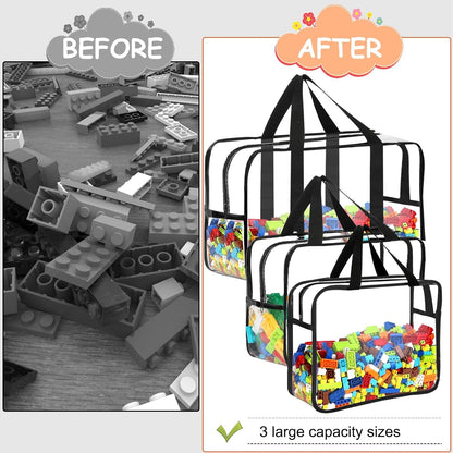 6 Packs Large Toy Storage Bags with Labels Reusable Clear Toy Organizer