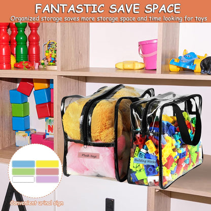 6 Packs Large Toy Storage Bags with Labels Reusable Clear Toy Organizer