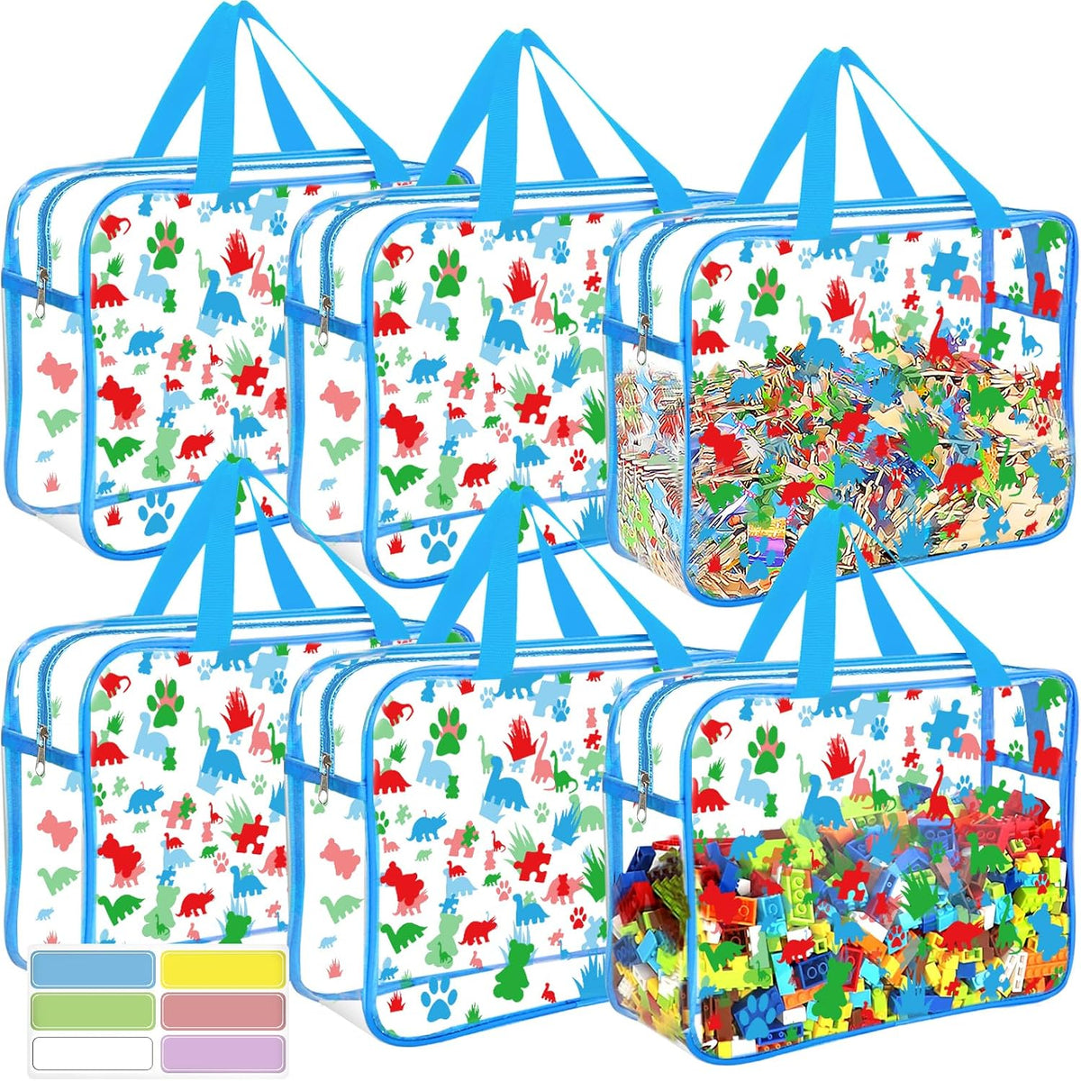 6 Packs Large Toy Storage Bags with Labels Reusable Clear Toy Organizer