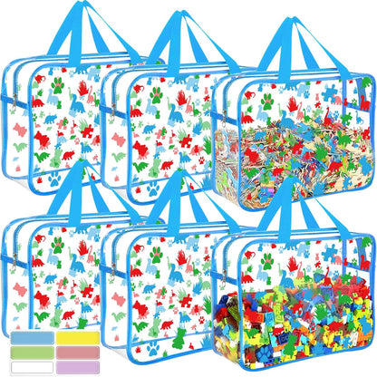 6 Packs Large Toy Storage Bags with Labels Reusable Clear Toy Organizer