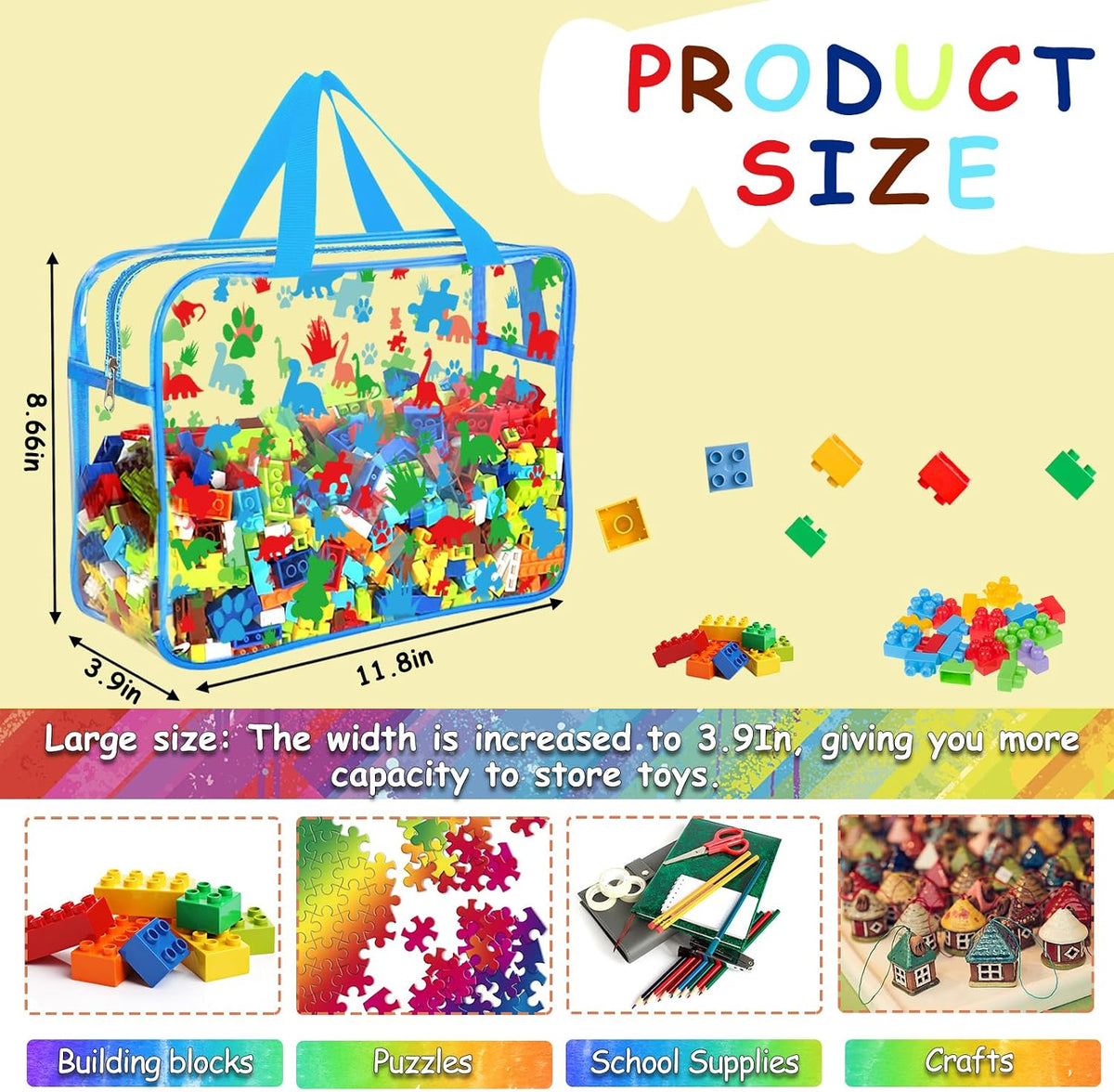 6 Packs Large Toy Storage Bags with Labels Reusable Clear Toy Organizer