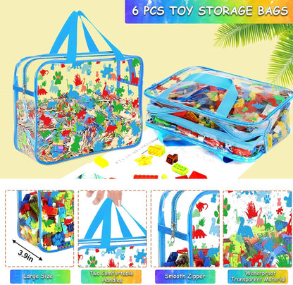 6 Packs Large Toy Storage Bags with Labels Reusable Clear Toy Organizer