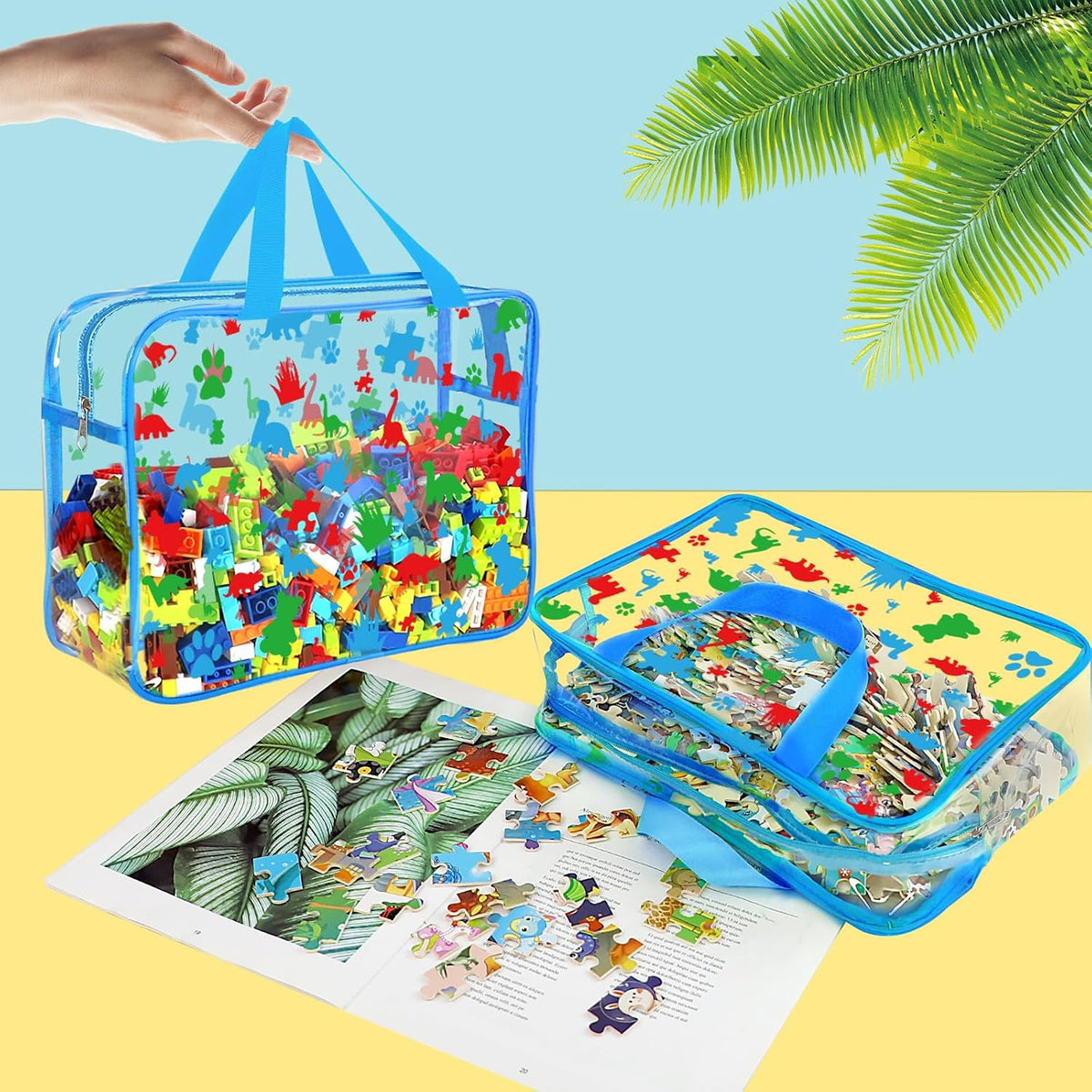 6 Packs Large Toy Storage Bags with Labels Reusable Clear Toy Organizer