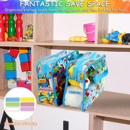 6 Packs Large Toy Storage Bags with Labels Reusable Clear Toy Organizer