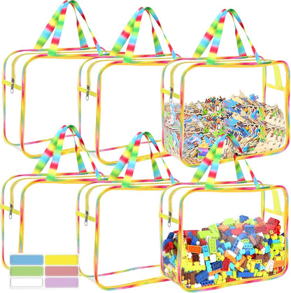 6 Packs Large Toy Storage Bags with Labels Reusable Clear Toy Organizer