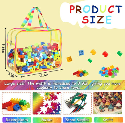 6 Packs Large Toy Storage Bags with Labels Reusable Clear Toy Organizer