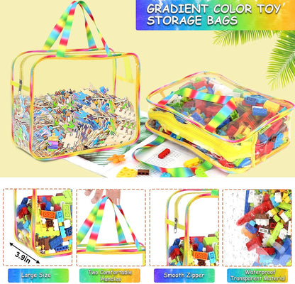6 Packs Large Toy Storage Bags with Labels Reusable Clear Toy Organizer