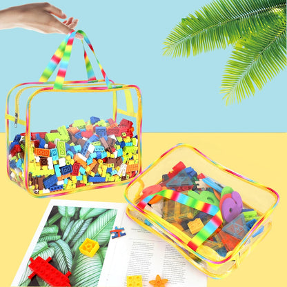 6 Packs Large Toy Storage Bags with Labels Reusable Clear Toy Organizer