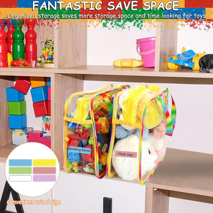 6 Packs Large Toy Storage Bags with Labels Reusable Clear Toy Organizer