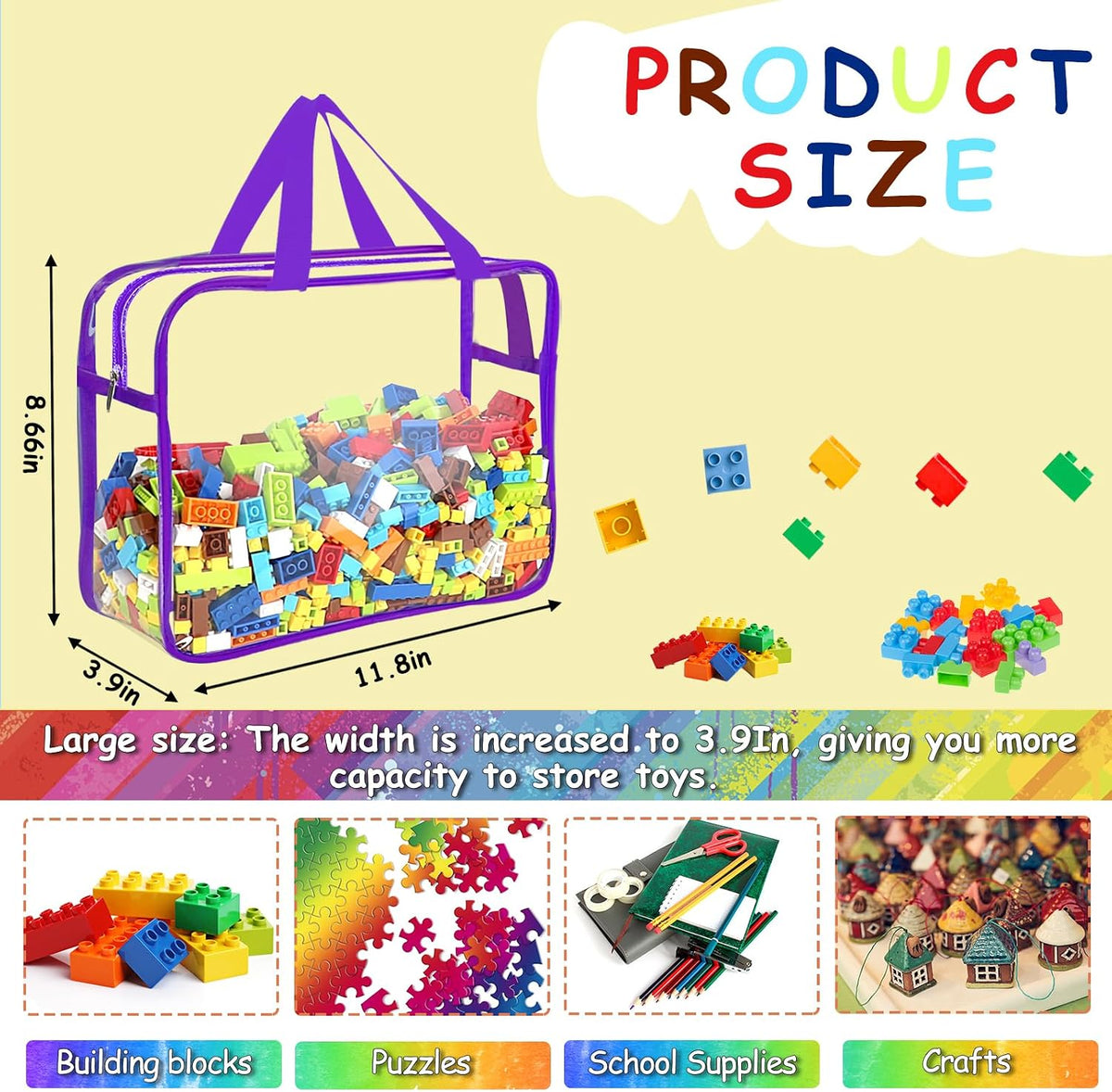 6 Packs Large Toy Storage Bags with Labels Reusable Clear Toy Organizer