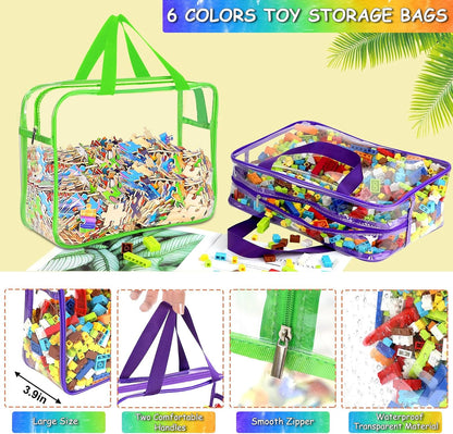 6 Packs Large Toy Storage Bags with Labels Reusable Clear Toy Organizer
