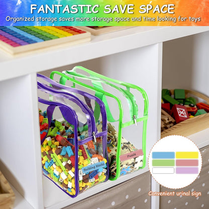 6 Packs Large Toy Storage Bags with Labels Reusable Clear Toy Organizer