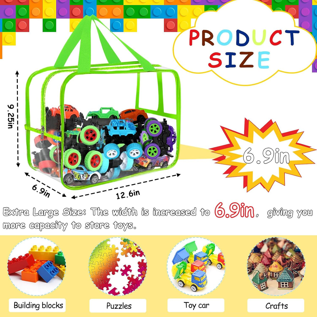 6 Packs Large Toy Storage Bags with Labels Reusable Clear Toy Organizer