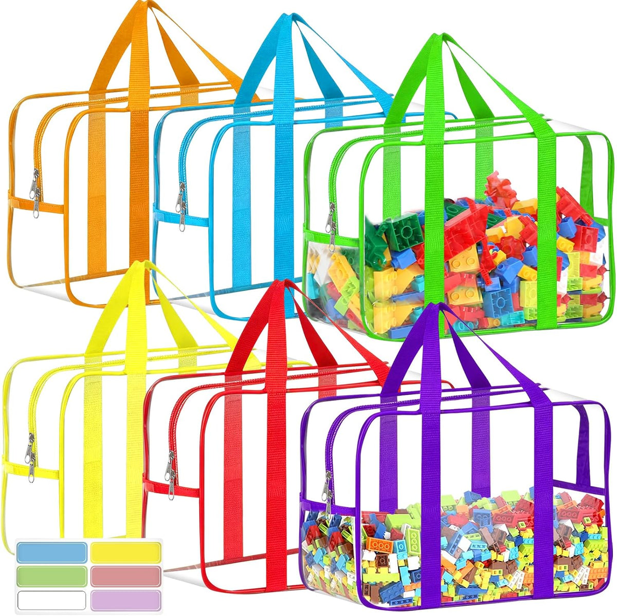 6 Packs Large Toy Storage Bags with Labels Reusable Clear Toy Organizer