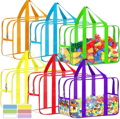 6 Packs Large Toy Storage Bags with Labels Reusable Clear Toy Organizer