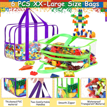 6 Packs Large Toy Storage Bags with Labels Reusable Clear Toy Organizer