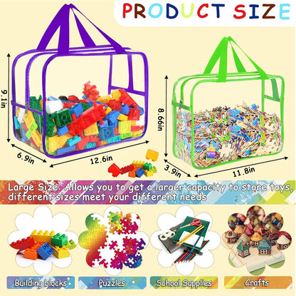 6 Packs Large Toy Storage Bags with Labels Reusable Clear Toy Organizer