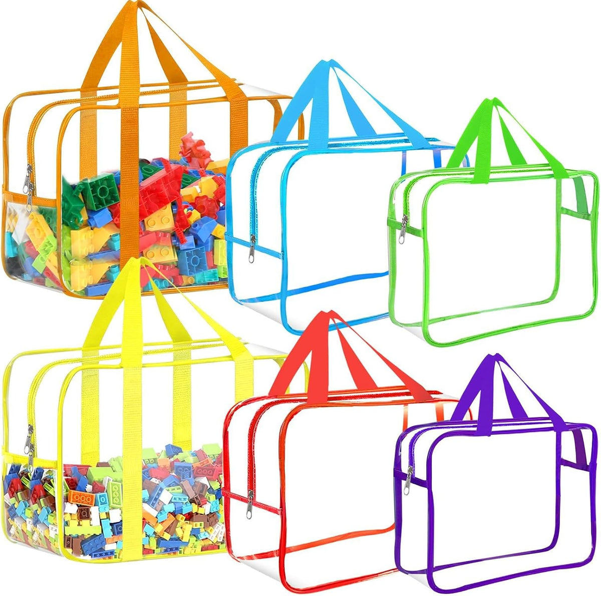 6 Packs Large Toy Storage Bags with Labels Reusable Clear Toy Organizer