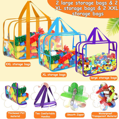 6 Packs Large Toy Storage Bags with Labels Reusable Clear Toy Organizer