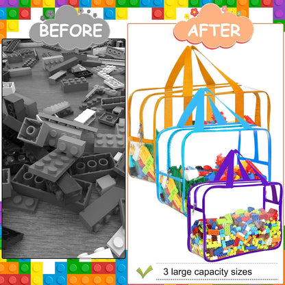 6 Packs Large Toy Storage Bags with Labels Reusable Clear Toy Organizer