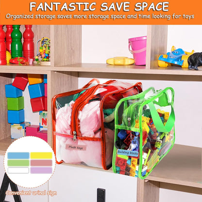 6 Packs Large Toy Storage Bags with Labels Reusable Clear Toy Organizer