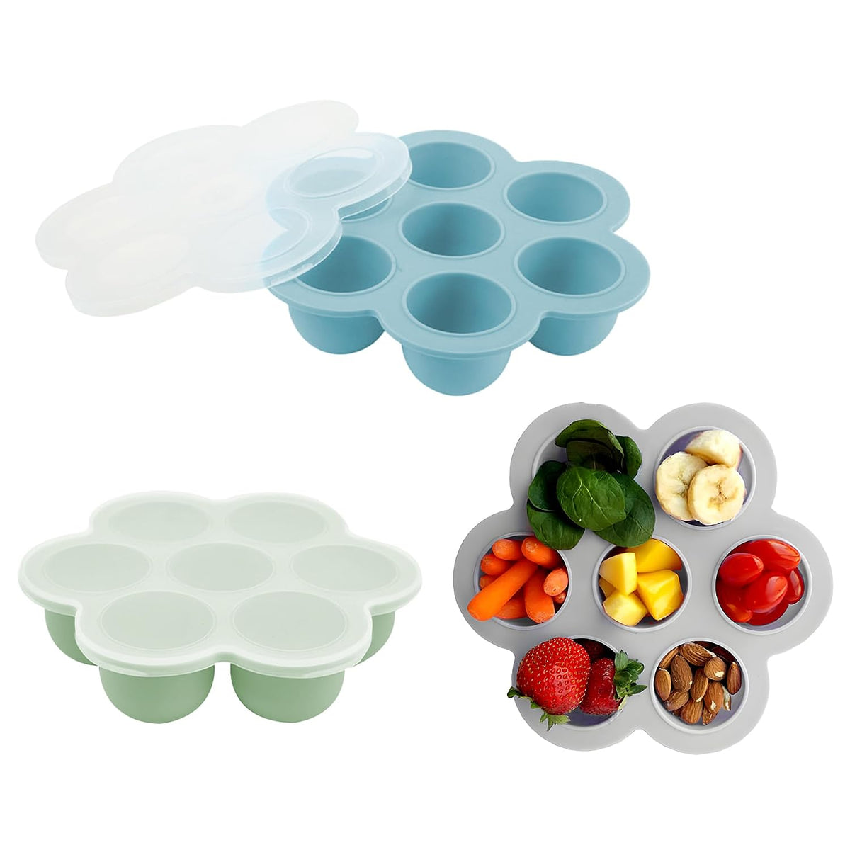 Baby Food Storage Container, Silicone Baby Food Freezer Tray with Lid,Silicone Baby Fruit Food Feeder Teether Tray, Baby Food Storage Container Ice Cube Tray Maker for Homemade Baby Food-Blue