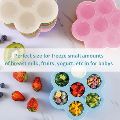 Baby Food Storage Container, Silicone Baby Food Freezer Tray with Lid,Silicone Baby Fruit Food Feeder Teether Tray, Baby Food Storage Container Ice Cube Tray Maker for Homemade Baby Food-Blue