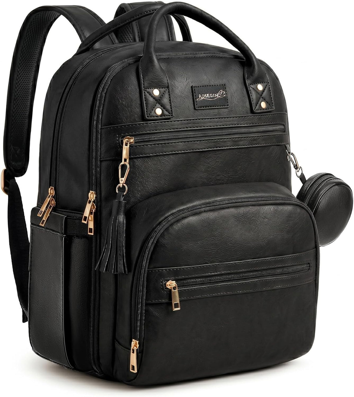 Premium Vegan Leather Diaper Bag Backpack with Waterproof Changing Pad, Reinforced Zippers & Odor-Free, 20 Pockets Pro Organizer, Fits 15.6" Laptop, Stroller Straps, Baby Bag for Mom, Grey