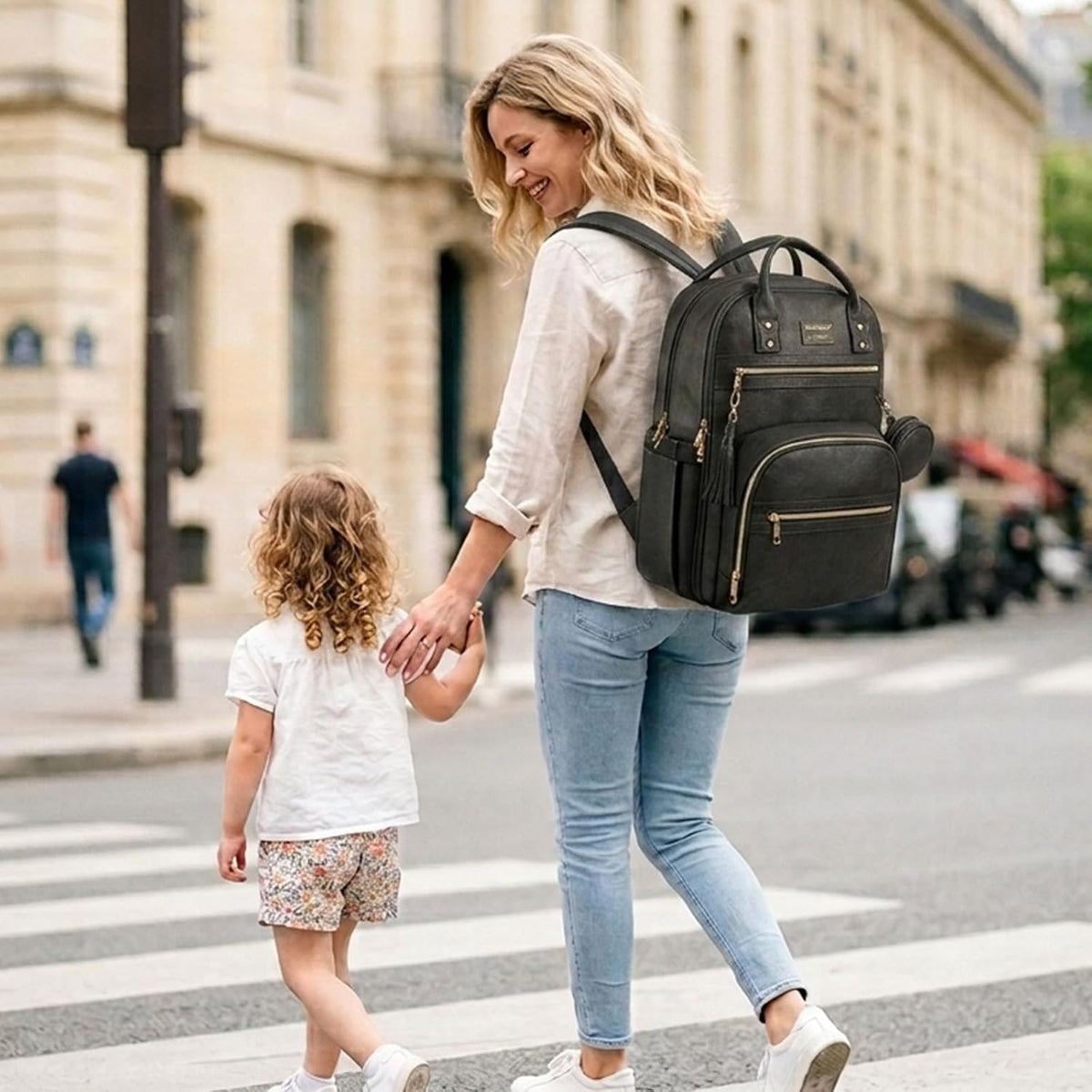 Premium Vegan Leather Diaper Bag Backpack with Waterproof Changing Pad, Reinforced Zippers & Odor-Free, 20 Pockets Pro Organizer, Fits 15.6" Laptop, Stroller Straps, Baby Bag for Mom, Grey