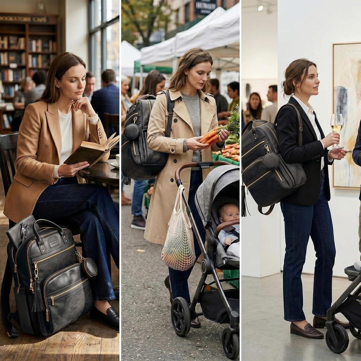 Premium Vegan Leather Diaper Bag Backpack with Waterproof Changing Pad, Reinforced Zippers & Odor-Free, 20 Pockets Pro Organizer, Fits 15.6" Laptop, Stroller Straps, Baby Bag for Mom, Grey