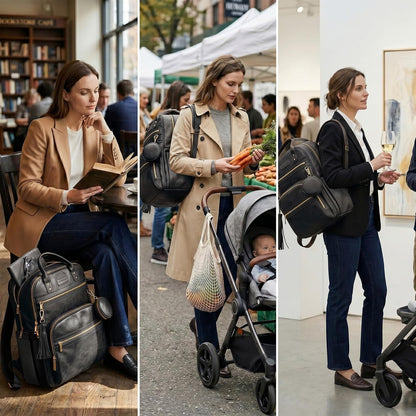 Premium Vegan Leather Diaper Bag Backpack with Waterproof Changing Pad, Reinforced Zippers & Odor-Free, 20 Pockets Pro Organizer, Fits 15.6" Laptop, Stroller Straps, Baby Bag for Mom, Grey